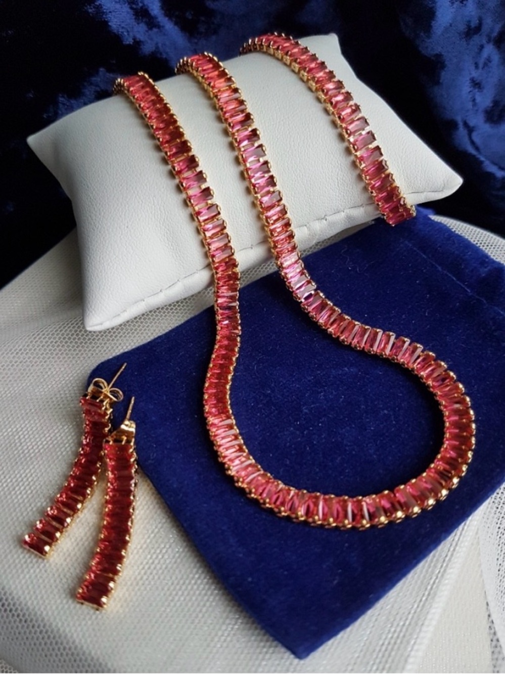 Swarovski Elements Gold Dark Emerald-cut Baguette Tennis Necklace NEW